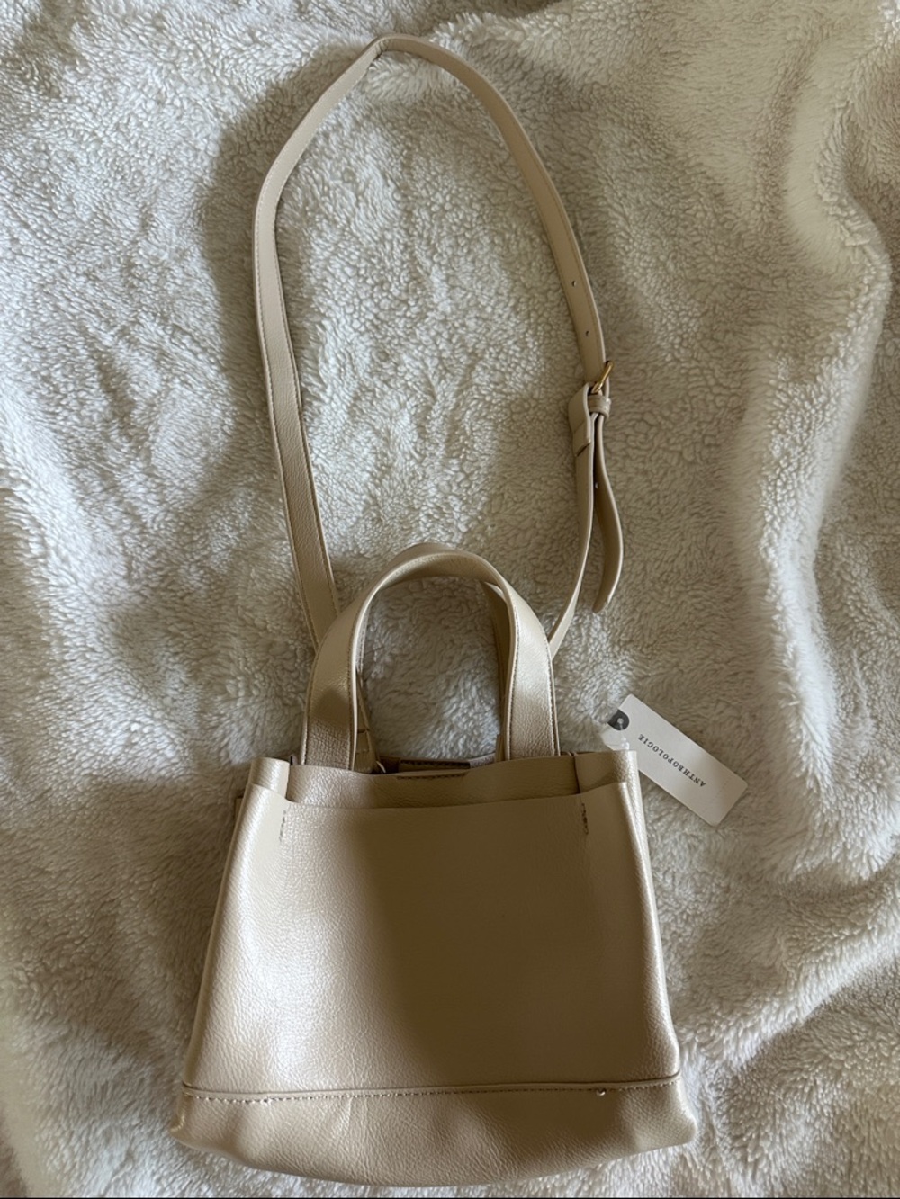 Anthropologie Beige Leather Shoulder Tote with Adjustable Strap
